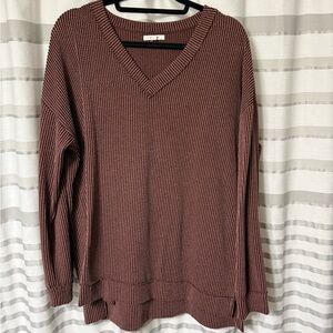 Maurices V-Neck Ribbed Knit Sweater - maroonish, size large